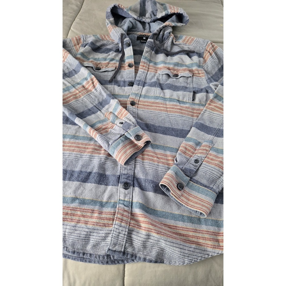 Billabong Hooded Flannel Shacket Men Large Surf Skate Stripe Button Shirt L Tuff - Picture 7 of 10